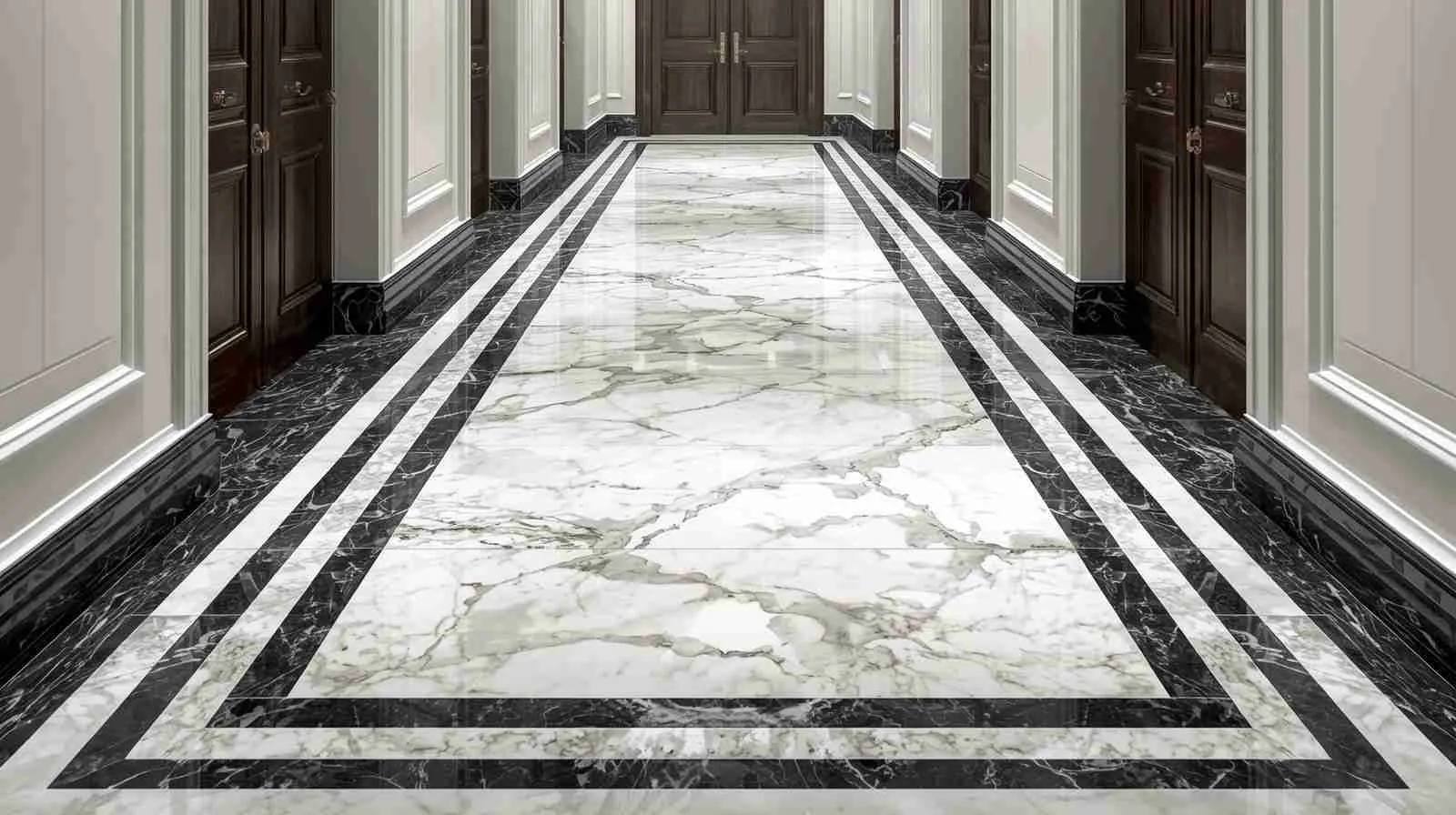 Restored polished stone floor
